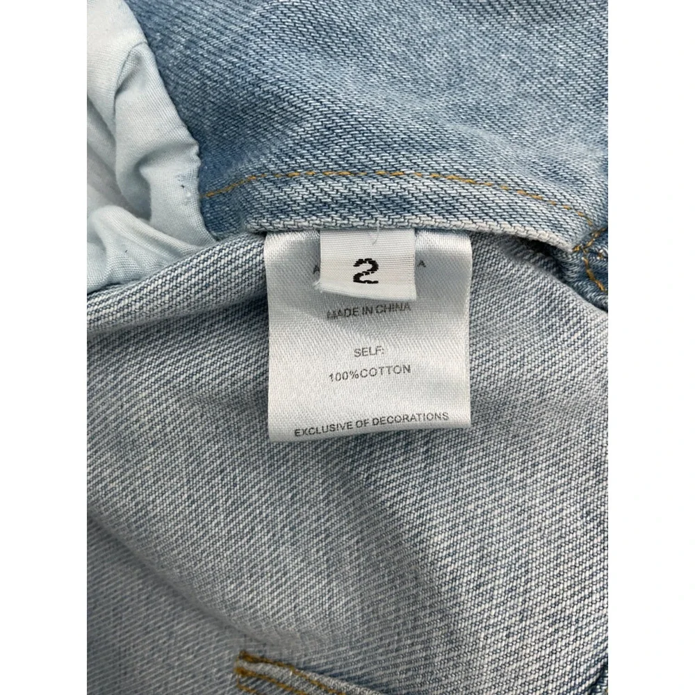 Area Cropped Light Blue Scalloped Crystal Denim Blazer Size 2